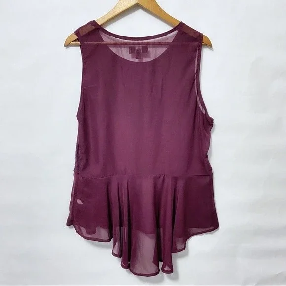 Mossimo Plum Chiffon Lace Sheer Blouse Tank - Picture 5 of 8